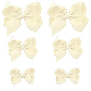 Ivory Bows for Girls,6PCS Hand-made Grosgrain Ribbon Hair Bows Alligator Clips Hair Accessories for Little Teen Toddler Girls Kids (Ivory)