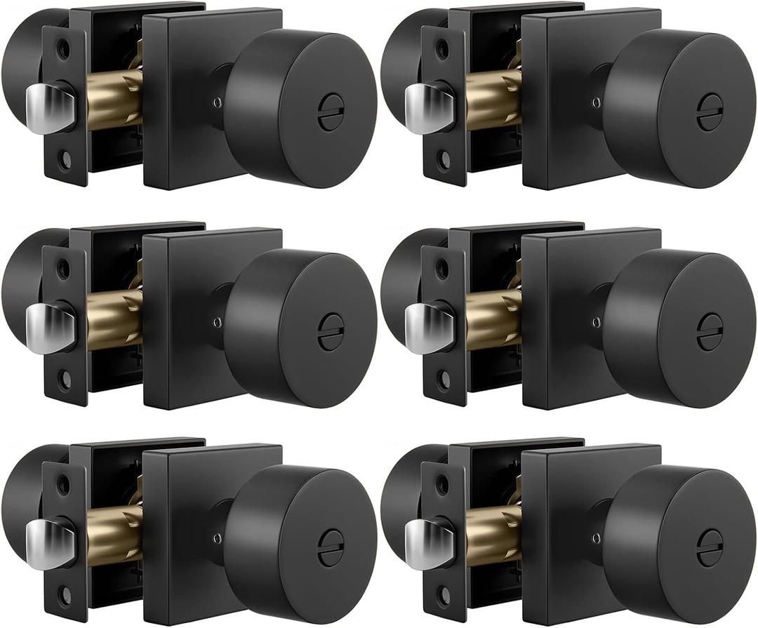 Goldenwarm Matte Black Privacy Door Knobs Interior, Zinc Alloy Matte Black Door Knob, Modern Keyless Bedroom Bathroom Door Knobs, Adjustable & Reversible - 6 Pack