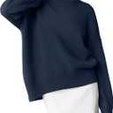 ANRABESS Women's Turtleneck Sweaters Oversized Chunky Long Sleeve Knit High Low Hem Pullover Top 2025 Fall Winter Fashion Navy Blue Small