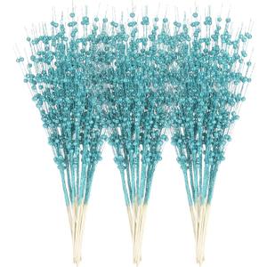 Sea Team 24-Pack Artificial Glitter Berry Stem Ornaments, Decorative Bead Sticks, Glittery Twigs, Picks, Branches for Christmas Tree, Small Vase, Holiday, Wedding, Party (17 Inches, Turquoise)