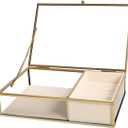 Ylu Yni Glass Jewelry Box for Women, with Velvet Tray and Trinket Organizer inside, Clear Display Case for Earring, Ring, Necklace (Creamy White)