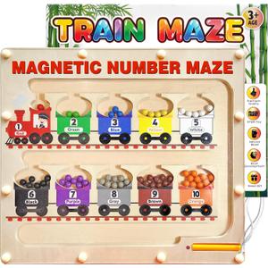 Panda Brothers Magnetic Color and Number Maze with Long Pen Handle, Color Learning Busy Board for Kids, Wooden Montessori, Fine Motor Skills and Educational Toys, Magnetic Maze Toys for Toddlers 1-3
