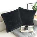 NordECO HOME Luxury Soft Faux Fur Fleece Cushion Cover Pillowcase Decorative Throw Pillows Covers, No Pillow Insert, 20" x 20" Inch, Black, 2 Pack