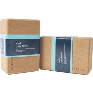 SNAKUGA Cork Yoga Block 2 Pack for Pilates, 4'' or 3'' Non-Slip & High Density Blocks for Meditation, Fitness and Stretching, Supportive and Flexibility Brick for Improve Poses Balance