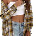 Mingzhu Womens Casual Flannel Plaid Shirts Button Down Long Sleeve Shirts Oversized Buffalo Blouse Tops (Large, Yellow)