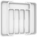 Lifewit Silverware Drawer Organizer, Expandable BPA Free Utensil Tray for Kitchen, Adjustable Flatware and Cutlery Holder for Spoons Forks Knives, Plastic Kitchen Organizers and Storage, White (8.9-14.7 x 12.2 x 1.7 inch (7 slots))