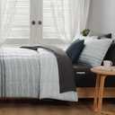 Monbix Queen Comforter Set - 7 Pieces Bed in a Bag Queen, Grey-Stripe Bedding Sets, All Seasons Comforter Bed Set with Sheets, Pillowcases & Shams