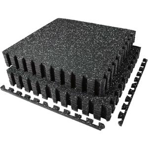 AIRHOP 0.56in Thick 48 Sq Ft Exercise Equipment Mats, 12 Tiles Upgraded Rubber Top with High Density EVA Foam, Large Interlocking Puzzle Gym Flooring for Home Gym, Heavy Weight Workout, 24 x 24in