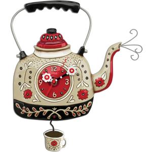Enesco Allen Designs Vintage Floral Tea Kettle Sculpted Pendulum Wall Clock, 10.24 Inch, Multicolor
