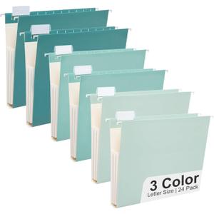 Y YOMA Letter Size - 6 Pack Extra Capacity Hanging File Folders Accordion Decorative Reinforced File Folder Cute Colored Expandable Folder for Office Home with 1/5-Cut Adjustable Tabs, Teal Blue