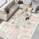 Vhong Boho Area Rugs Vintage Washable Neutral Modern Dusty Pink and Green 8x10 Non Slip Large Carpet for Nursery Living Room Dining Room Bedroom Farmhouse Girls Room