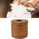 2 x Rattan Woven Cylinder Tissue Box Cover - Boho Decorative Round Tissue Holder for Bathroom, Living Room, Coffee Table, Bedroom(Cylinder Style)