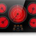 Karinear Electric Cooktop 30 Inch, Upgrade Sensor Touch 5 Burners Electric Stove Top, Built-in Ceramic Cooktop, Pause, Timer, Safety Lock, Triple Ring Expandable Burner,9000W, 220V
