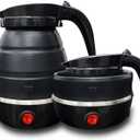 Travel Kettle Electric Small Foldable Portable Kettle,Silicone Collapsible Heating Water Boiler Tea Pot for Camping,Easy for Storage with Separable Power Cord (Black)