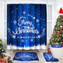 ArtSocket Merry Christmas Bathroom Set with Shower Curtain and Rugs Accessories, Happy New Year Snowflakes Blue Shower Curtain, Winter Bathroom Decor 4 Pcs
