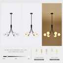 Modern Mid Century Black Chandeliers, 6-Light White Globe Glass Shade Chandeliers Hanging Sputnik Chandelier Light Fixtures for Living Room Kitchen Island Bedroom Foyer