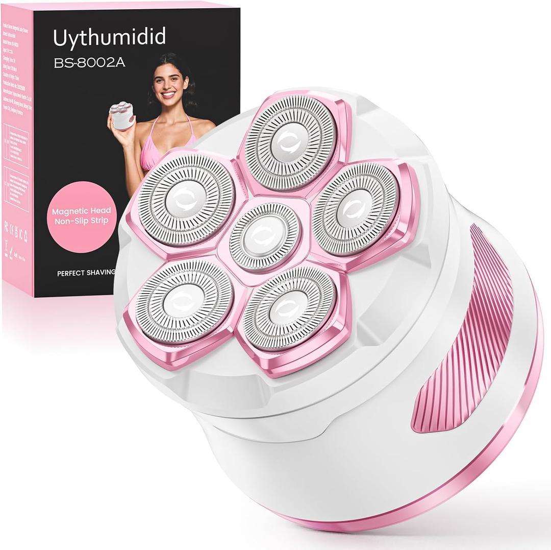 Electric Razors for Women, Flawless Electric Shaver for Women Legs, Magnetic Floating Heads Razor, Wet/Dry Hair Remover for Sensitive Skin, Easy to Use with Anti-Slip Strips, Pink (8002A)