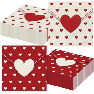 100Pcs Valentine's Day Paper Napkins Love Heart Party Decorations Sweet Heart Cocktail Beverage Napkin Towel Tableware for Spring Wedding Holiday Dinner Tea Party Supplies 13 x 13 Inches