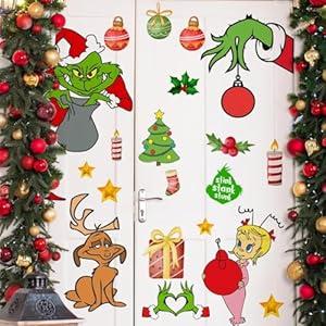 Christmas Door Sticker Decorations - Removable Seasonal Glass Stickers With Snowflake Decals for Window, Refrigerator