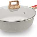 12 Inch Frying Pans Nonstick with Lid, 5 Qt Large Deep Frying Pan Skillet with Cover, Non Stick Cooking Saut Pan Compatible with All Stovetops, Detachable Handle, Oven Safe, PFOA PFOS Free (White)