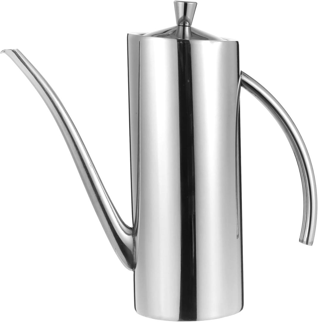 OMISTAR 304 Stainless Steel Oil Dispenser Bottle, 23.7 fl oz Olive Oil Dispenser with Drip-Free Spout, Ergonomic Handle, Dustproof Lid, Kitchen Cruet for Cooking Oil, Vinegar