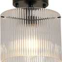 Modern Semi Flush Mount Ceiling Light, Industrial Clear Glass Ceiling Light, Crystal Ceiling Lamp, Farmhouse Hallway Light Fixtures for Entryway Kitchen Dining Room, Black