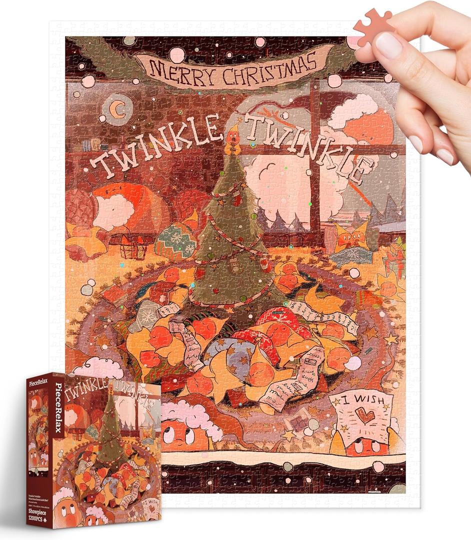 PieceRelax Plastic Jigsaw Puzzles for Adults 1200 Pieces - Twinkle Twinkle - What Does Santa Look Like? Most Satisfying Table Games and Gifts No Puzzle Mat Required [H3801]