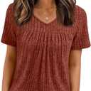 AUTOMET Womens Summer V Neck Babydoll Tops Short Sleeve Shirts | Trendy Summer Office Business Blouses (S)