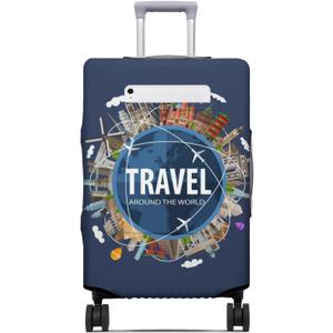 Travel around the world Travel Luggage Cover, Travel-Themed Suitcase Protector Stretchable, Washable Travel Suitcase Cover Travel around the world, M-(22-24) Inch