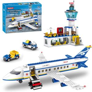 880 Pcs City Airport Passenger Terminal Building Set, 6 IN 1 Airplane Building Blocks Toy, STEM Aircraft Bricks with Shuttle Bus,Luggage Cart,Planes Model Toys Gifts for Adults Boys Ages 6-12+