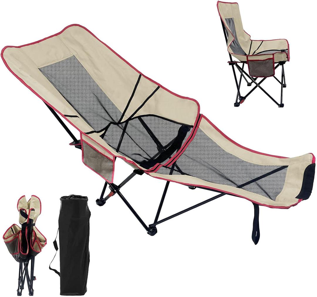 HOTEAGLE Reclining Camping Chairs with Removabel Footrest, 2-in-1 Beach Folding Lounge Chair with Storage Bag for Outdoor, Patio, Picnic and Travel