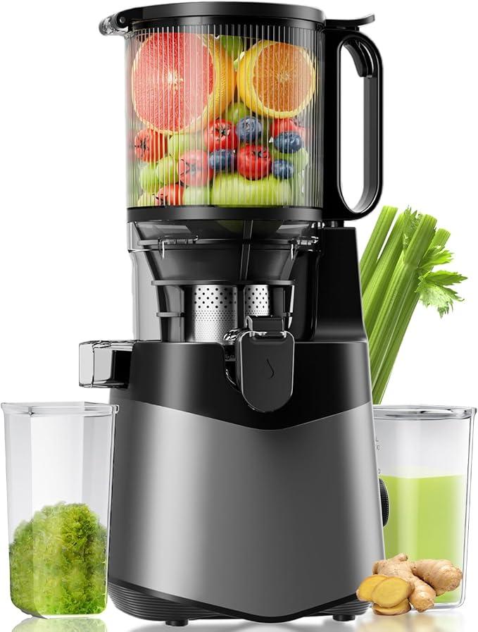 Cold Press Juicer, 5.3" Wide Feed Chute Juice Extractor Machine with 400W, High Juice Yield, Slow Masticating Juicer for Whole Vegetables & Fruits