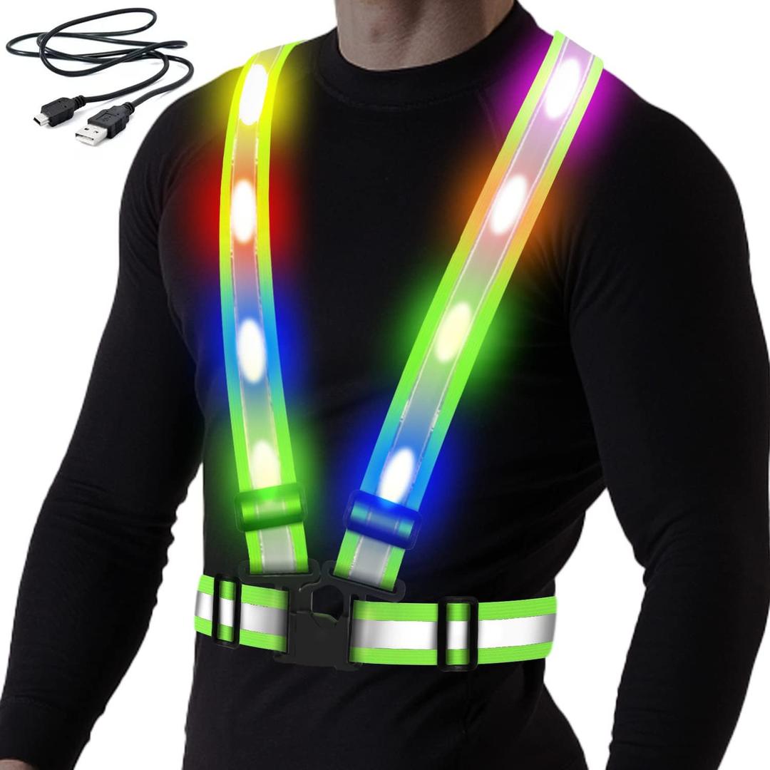 BAOBICUTE LED Reflective Vest, USB Rechargeable Reflective Running Gear with Safety Lights and Adjustable Size Elastic Band Night Vest Gear Accessories for Men Women Kids