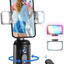 MQOUNY Auto Face Tracking Phone Holder, 360 Rotation Face Body Phone Tripod Smart Shooting Camera Mount with Rechargeable Remote and Light for Live Vlog Streaming Video, Rechargeable (Gray)