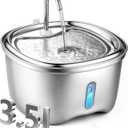 Cat Water Fountain Stainless Steel, 120oz/3.5l Water Fountains for Cats Indoor, Automatic Silent Pump, Easy Clean Water Bowl, with Replacement Filters, Unique Cat-Shaped Design