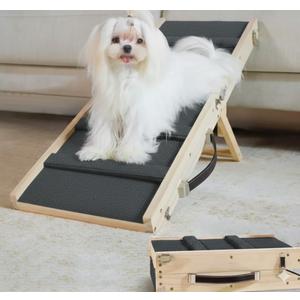 Dog Ramp Dog Stairs for Small Dogs Foldable Dog Ramp with 4 Adjustable Heights from 7.48'' to 15.35" Wood Pet Ramp with Non Slip Carpet Portable Puppy Ramp for Couch, Sofa, Low Bed50+ bought in past month
