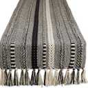 DII Farmhouse Braided Stripe Table Runner Collection, 15x108 (15x113, Fringe Included), Black