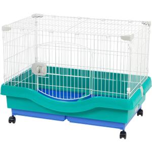 IRIS USA Large Portable Wire Rabbit Cage with Top Access and Two Tray Division, Easy Access Secure Lock and Easy to Clean Movable House for Small Sized Animals Rabbit Guinea Pigs Rat Hamster, Green