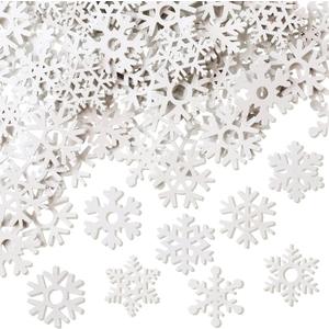 300 Pieces Christmas Snowflake Wood Slices Snowflakes Tags White Snowflake Ornaments Wooden Cutouts for DIY Crafts Christmas Tree Winter Hanging Table Decoration(Cute)
