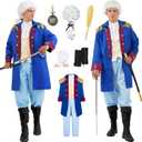 Akokvlar Mens Founding Father George Washington Costume Hamilton Colonial Outfit Set (XX-Large, Blue)