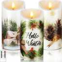 ROCEEI 3 Pcs Winter Forest Candles Battery Operated LED Candles Winter Forest Style Pillar Flickering Real Wax Decorations for Indoor Holiday Party Table Decor