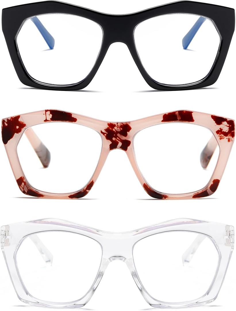 Viseng 3 Pack Oversized Frame Design Women's Reading Glasses, Blue Light Blocking Computer Reader +1.75