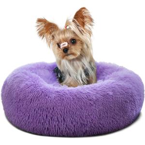 Fluffy Purple Dog Bed Extra Small Washable,Calming Dog Bed Princess for Small Dogs 15 inches Donut Soft Small Pet Bed,Anti Anxiety Round Fits up to 5 lbs Warm Comfort Pets Beds for Puppy Dogs Indoor