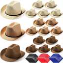 Zhanmai 18 Set Cowboy Hats and Bandanas Set - Straw Hats, Western Bandanas, Party Cowboy Costume Accessories