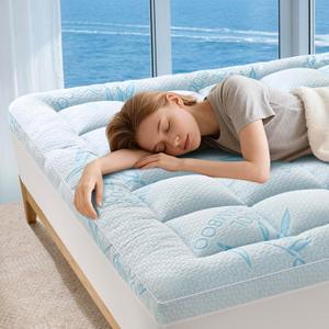 Queen Mattress Topper Viscose Derived from Bamboo,Breathable and Soft Extra Thick Pillow Top Mattress Pad Cover for Back Pain, Deep Pocket Fits 721 Inch Mattress (60"x80",Blue)