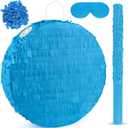 Blue Round Pinata with Stick Blindfold Confetti DIY Blank Pinata for Boys Kids Birthday Party Supplies Carnivals Halloween Christmas Decorations
