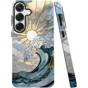 Case for Samsung Galaxy S25,Ocean Waves Sunrise Phone Case Drop Resistant Glossy 2 in 1 Solid Dual-Layer Cover for Girl Women