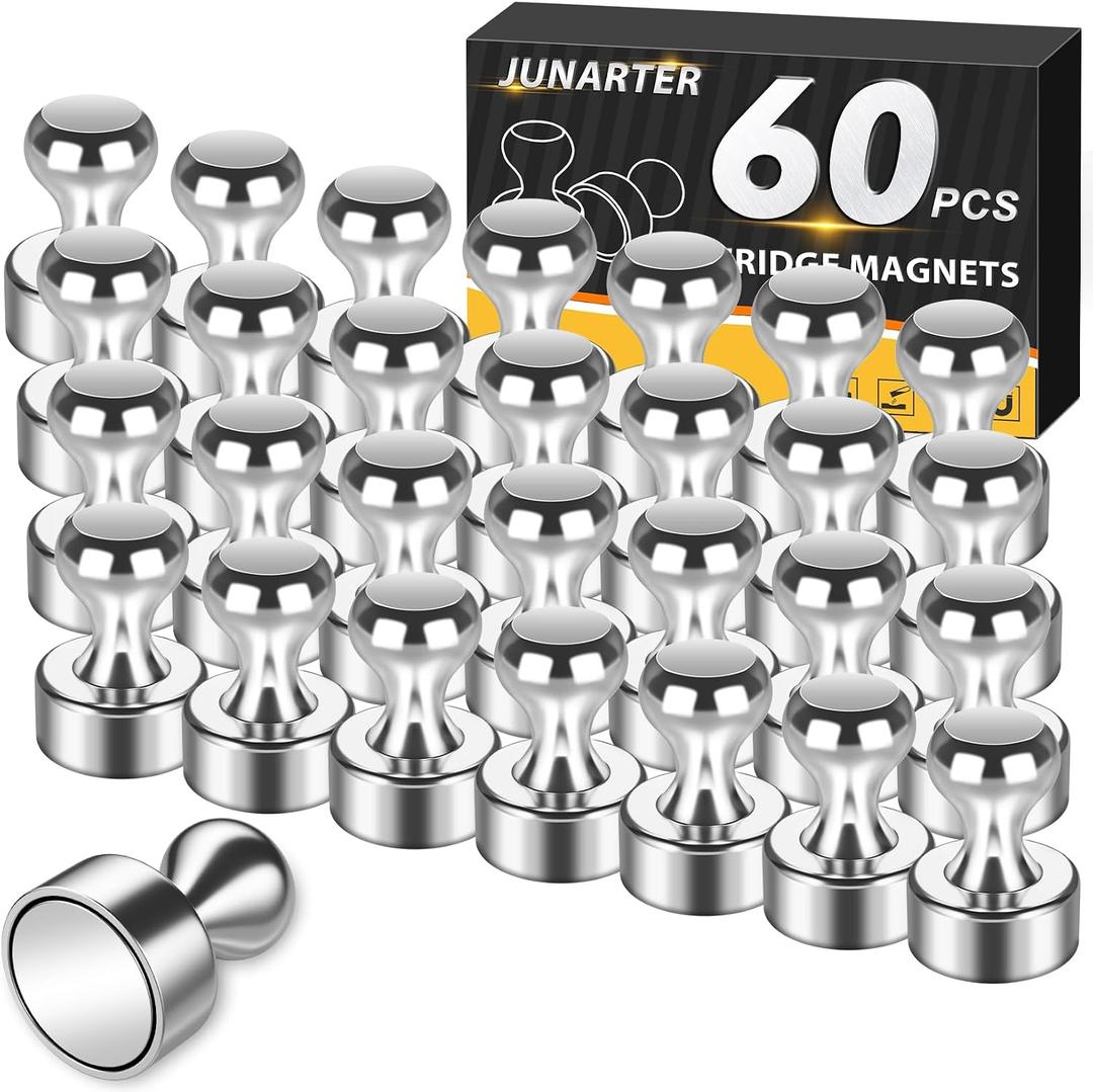 60 Pack Magnetic Push Pins, Silver Strong Fridge Magnets, Whiteboard Magnets, Refrigerator Magnets Strong, Dry Erase Board Magnets for Fridge, Whiteboard, Office, Classroom, Kitchen, Map