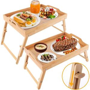 2 Pack Bed Tray Table for Eating, 16.3 x 11.8 Inch Breakfast Food Tray with Adjustable Folding Legs, Portable Serving Tray for Sofa Laptop Desk Snack Tray
