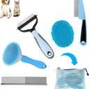 Dog Brush Grooming Kit 5PCS - Dog Brushes for Grooming, Dog Brush for Shedding,Puppy Brush and Flea Comb for Dogs, Slicker Brush Comb and Dog Hair Brush Set Blue